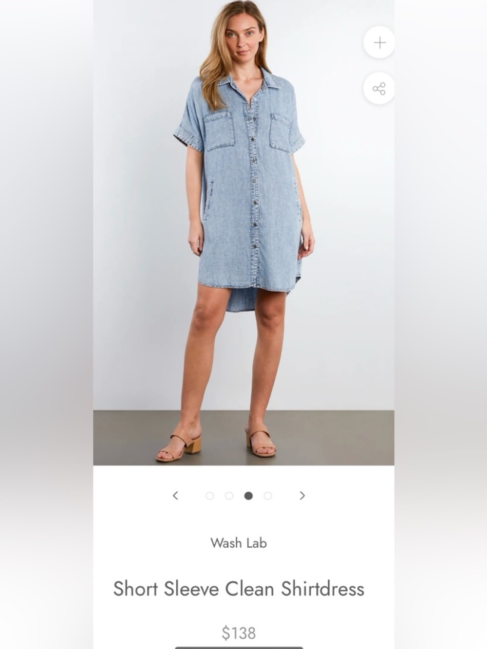 Denim Short-Sleeve Shirt Dress - Light Blue